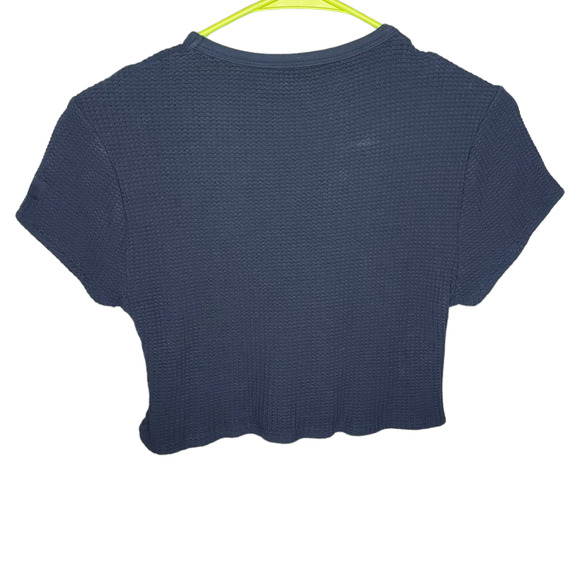 SET Active Navy Blue Waffle Short Sleeve Crop Top Small Short Sleeve Shirt - Picture 3 of 11